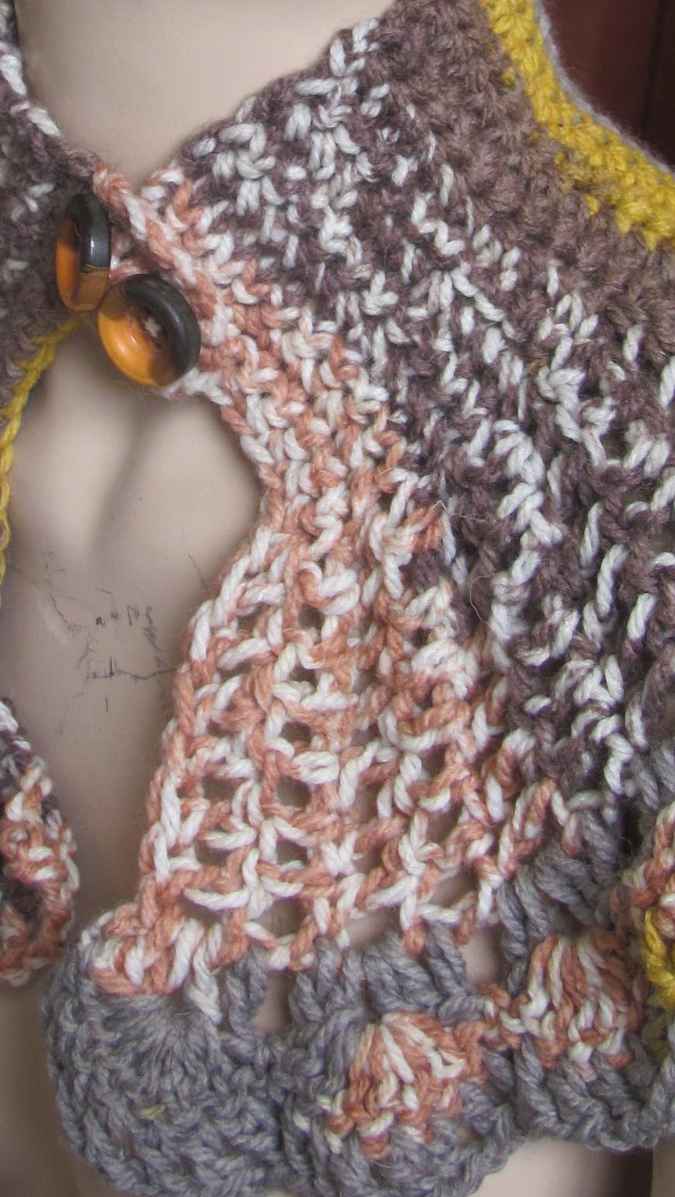 large image of art item: accessory – capelet crochet brown yellow ochre buttons