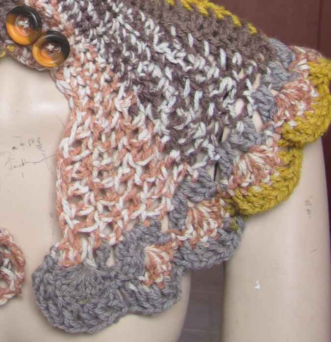 large image of art item: accessory – capelet crochet brown yellow ochre buttons