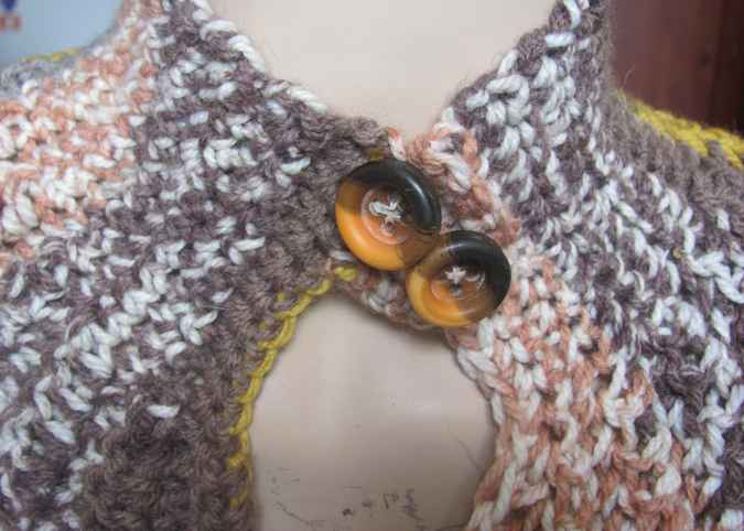 large image of art item: accessory – capelet crochet brown yellow ochre buttons
