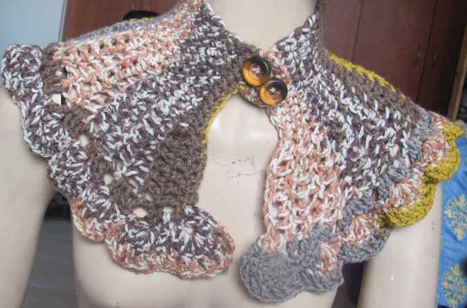 large image of art item: accessory – capelet crochet brown yellow ochre buttons