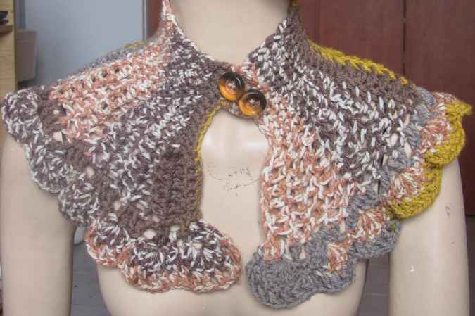 large image of art item: accessory – capelet crochet brown yellow ochre buttons