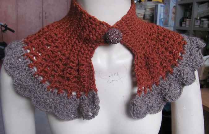 large image of art item: accessory – capelet crochet brown gray