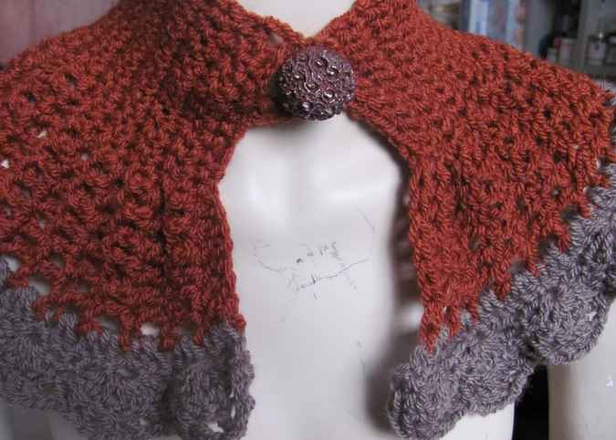 large image of art item: accessory – capelet crochet brown gray