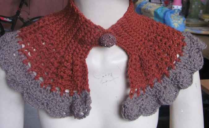 large image of art item: accessory – capelet crochet brown gray