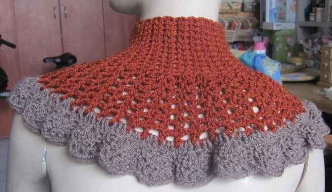 large image of art item: accessory – capelet crochet brown gray