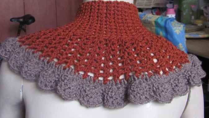 large image of art item: accessory – capelet crochet brown gray