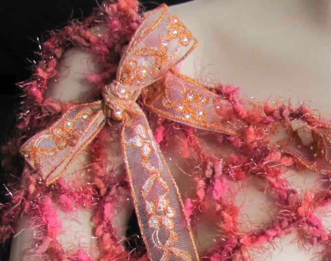 large image of art item: accessory – capelet net crochet red