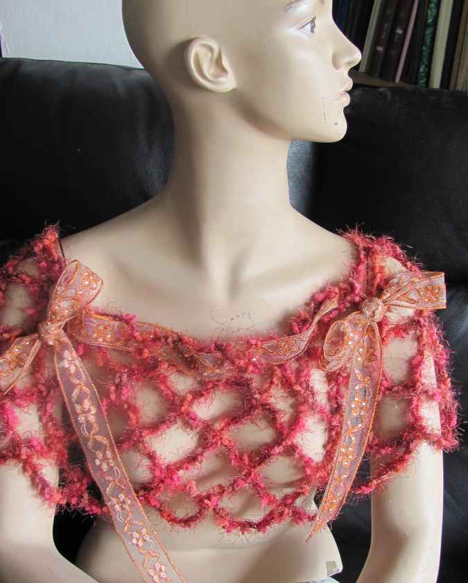 large image of art item: accessory – capelet net crochet red