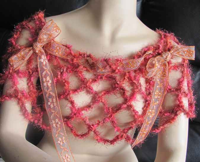 large image of art item: accessory – capelet net crochet red
