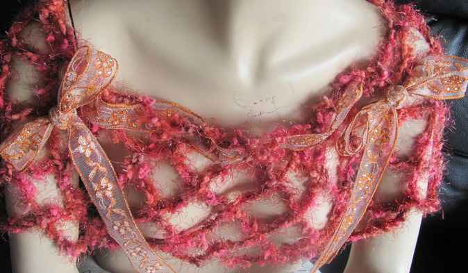 large image of art item: accessory – capelet net crochet red