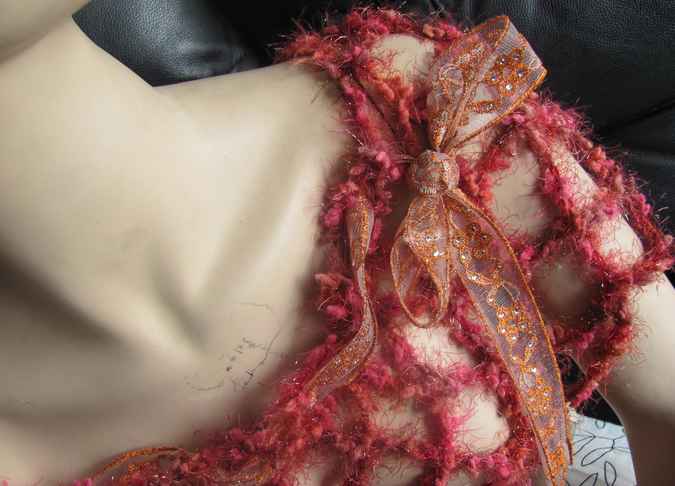 large image of art item: accessory – capelet net crochet red