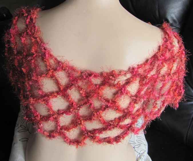 large image of art item: accessory – capelet net crochet red