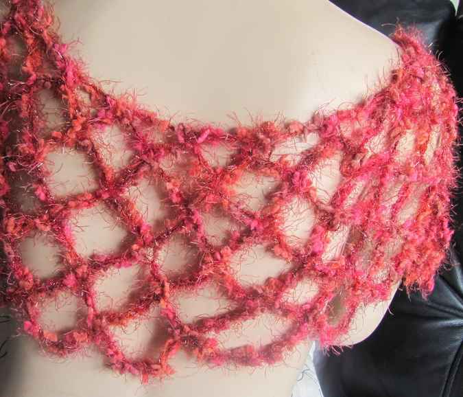 large image of art item: accessory – capelet net crochet red