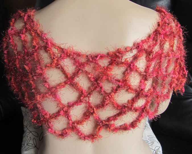 large image of art item: accessory – capelet net crochet red