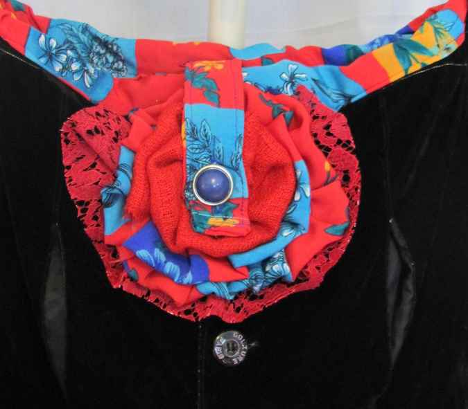 large image of art item: bag – black buttons flower red cyan