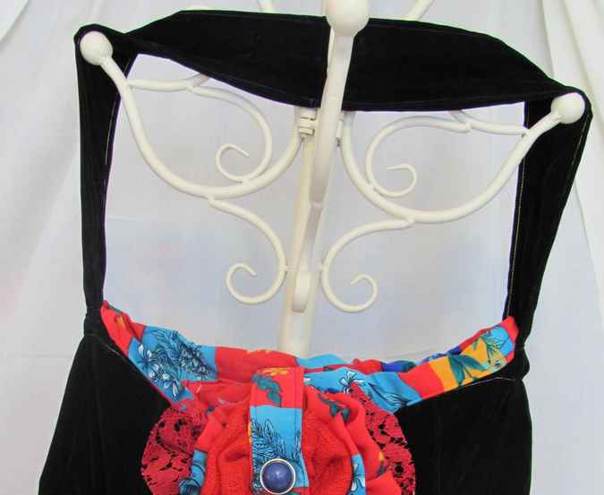 large image of art item: bag – black buttons flower red cyan