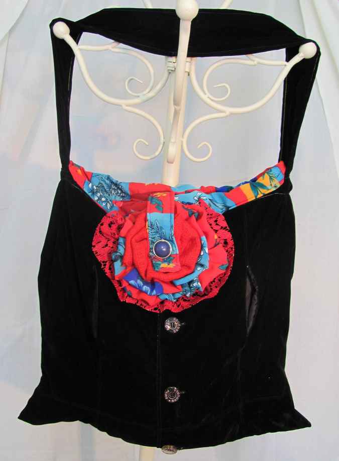 large image of art item: bag – black buttons flower red cyan