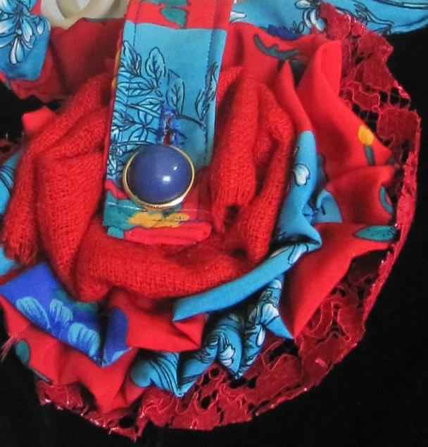 large image of art item: bag – black buttons flower red cyan