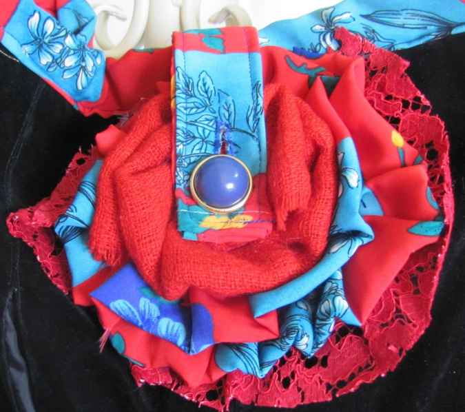 large image of art item: bag – black buttons flower red cyan