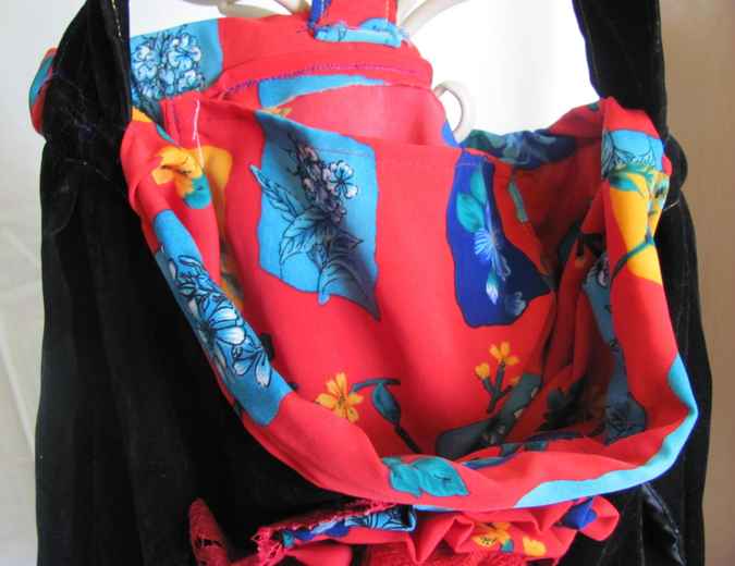 large image of art item: bag – black buttons flower red cyan