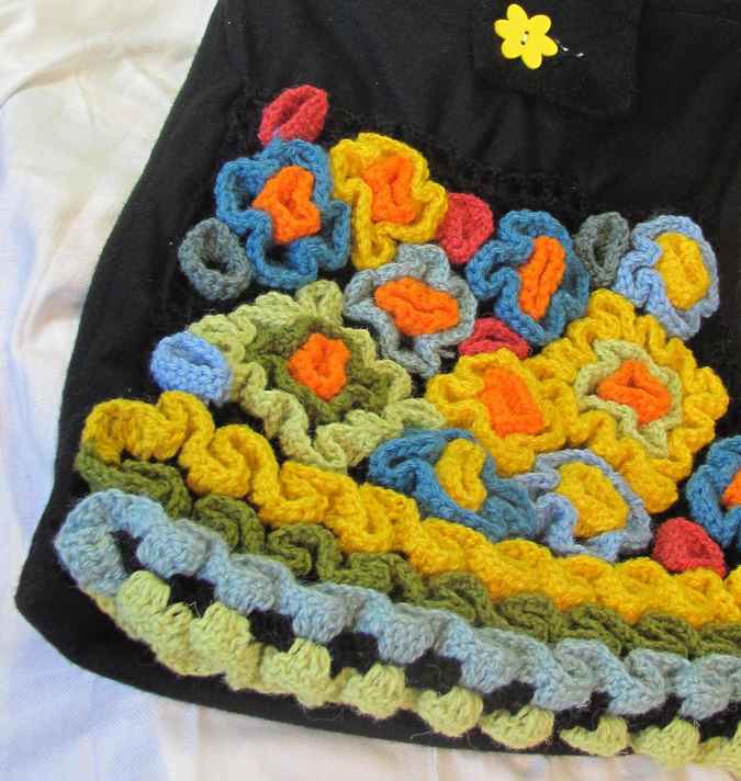 large image of art item: bag – black crochet flowers and patterns flower shaped button