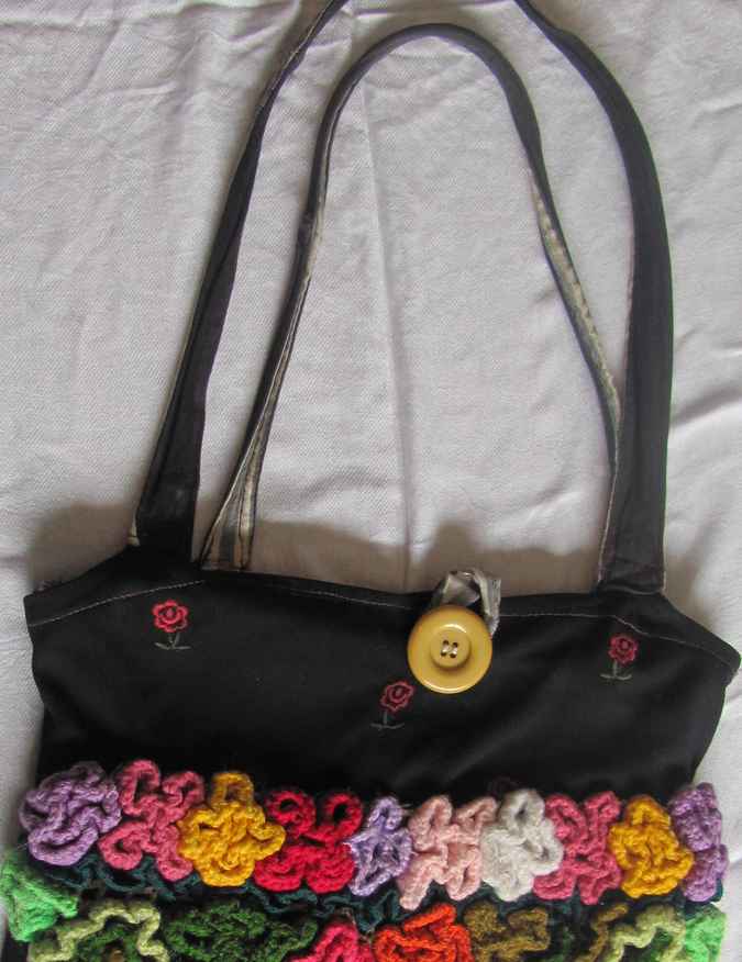 large image of art item: bag – black crochet flowers and patterns