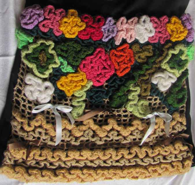 large image of art item: bag – black crochet flowers and patterns