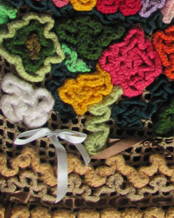 large image of art item: bag – black crochet flowers and patterns