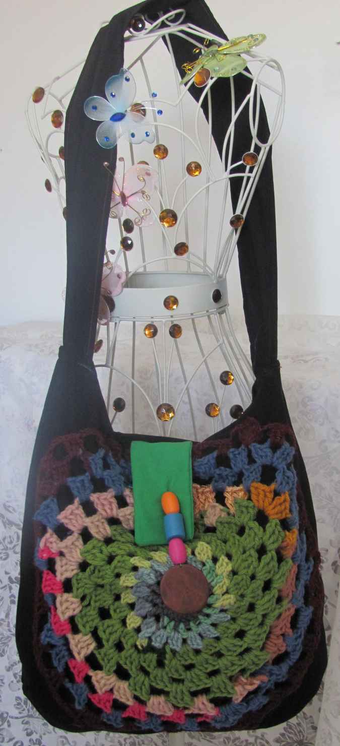 large image of art item: bag – black crochet green pink blue beads