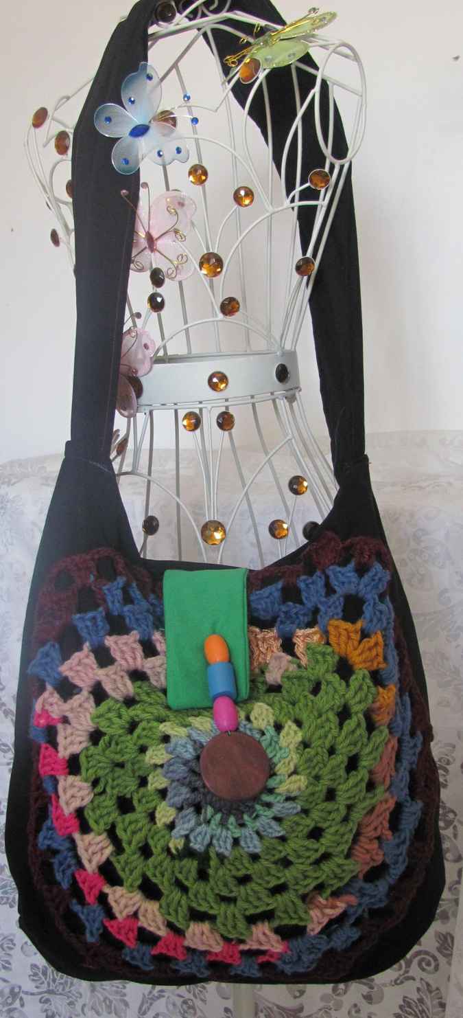 large image of art item: bag – black crochet green pink blue beads