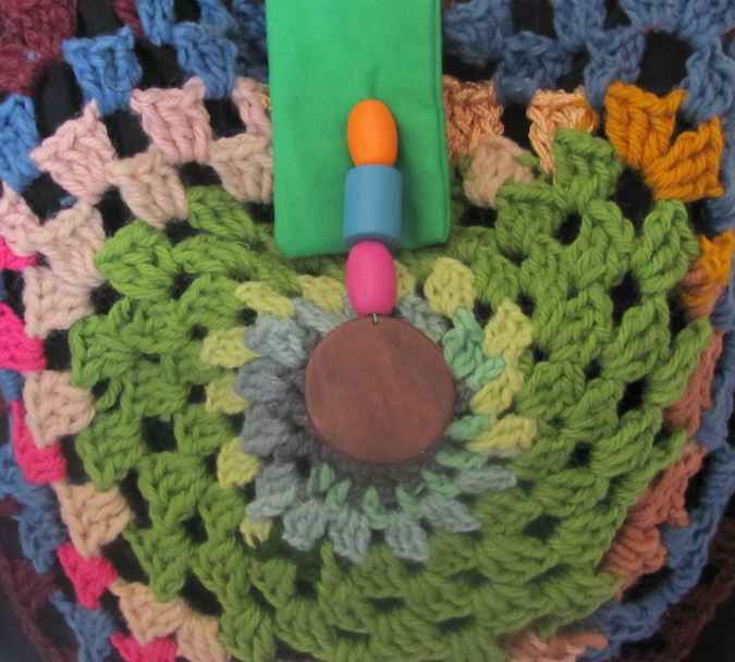 large image of art item: bag – black crochet green pink blue beads