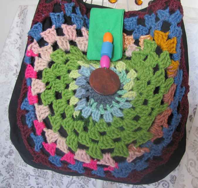 large image of art item: bag – black crochet green pink blue beads
