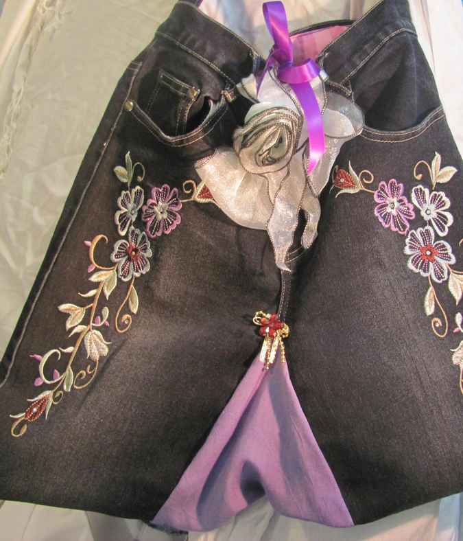 large image of art item: bag – black flower needlework ribbon gray