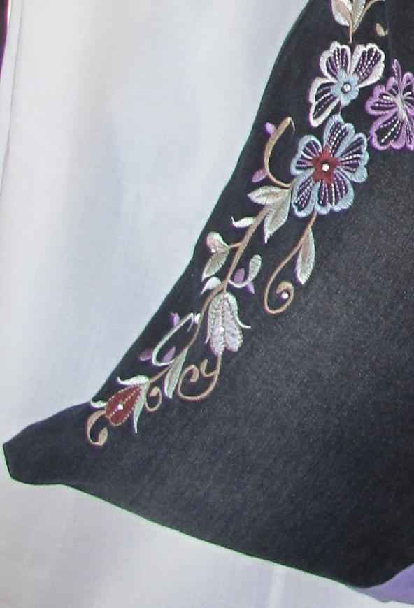 large image of art item: bag – black flower needlework ribbon gray