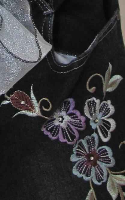 large image of art item: bag – black flower needlework ribbon gray