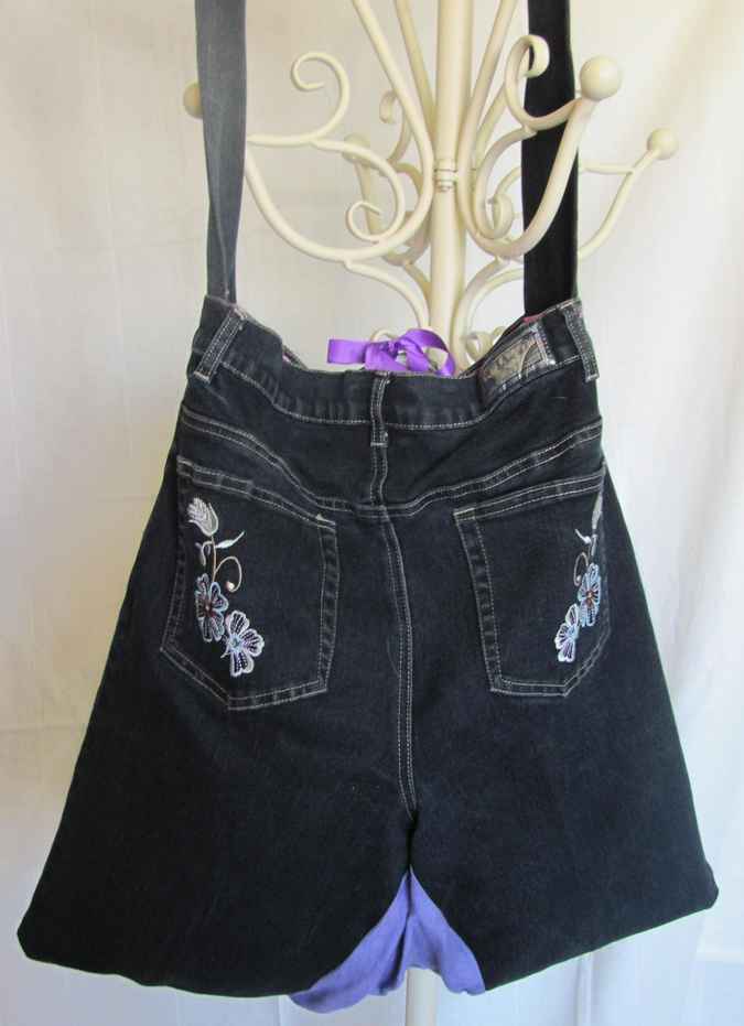 large image of art item: bag – black flower needlework ribbon gray