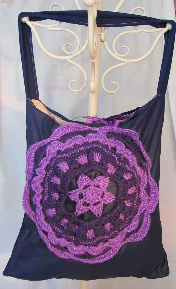 large image of art item: bag – black flower purple crochet