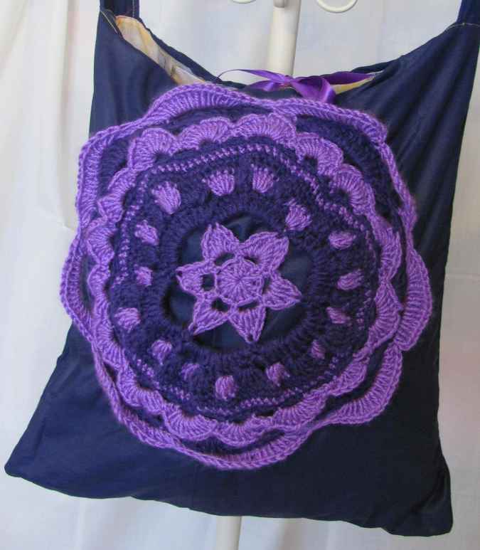 large image of art item: bag – black flower purple crochet