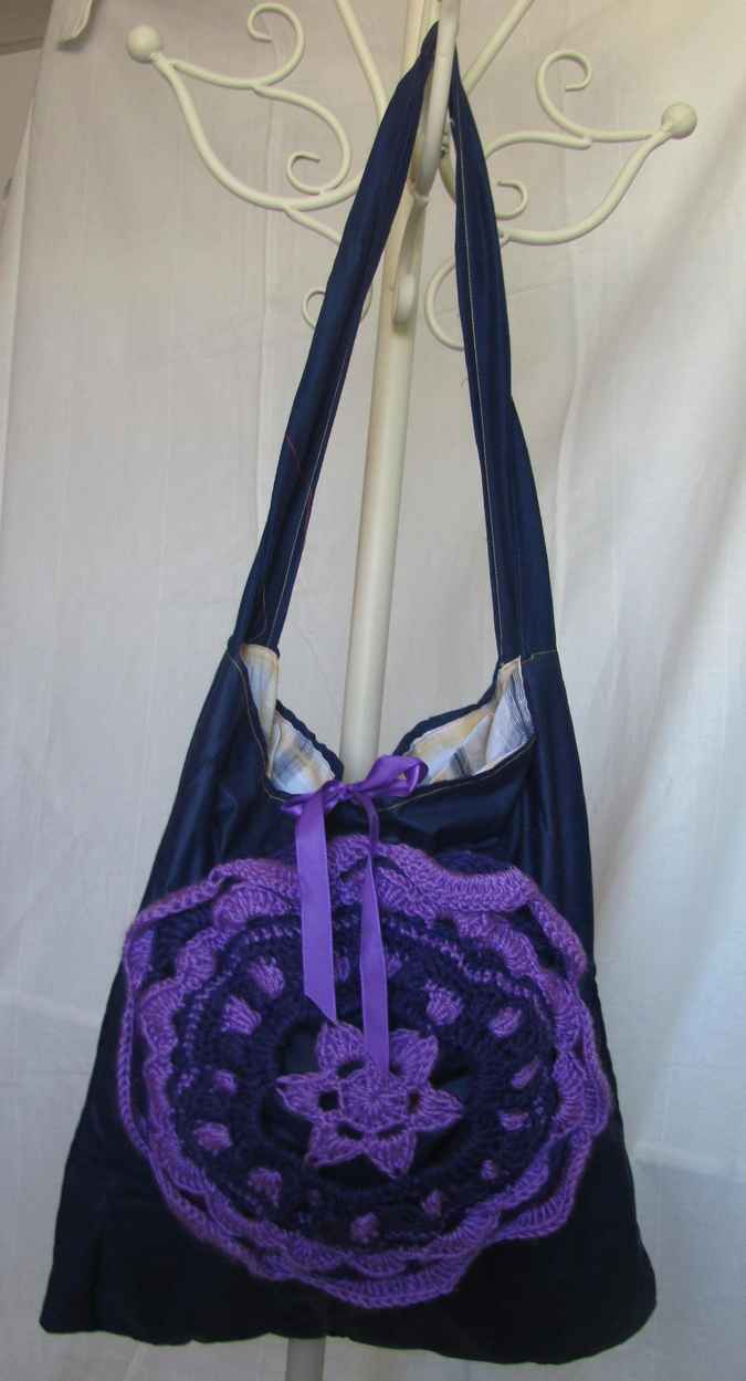 large image of art item: bag – black flower purple crochet
