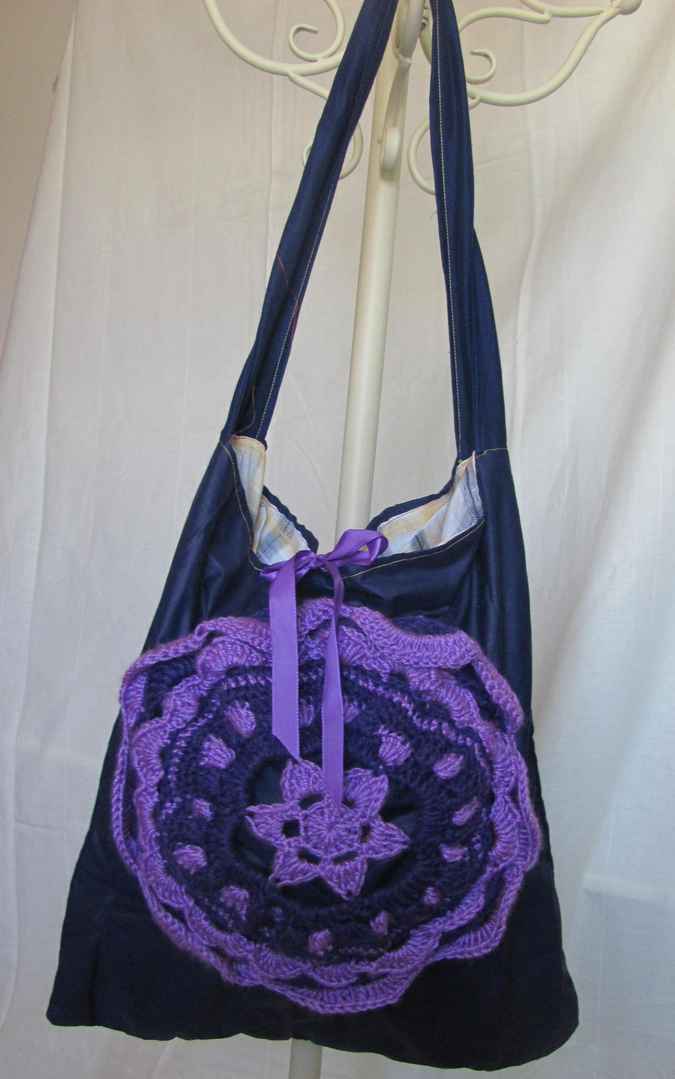 large image of art item: bag – black flower purple crochet