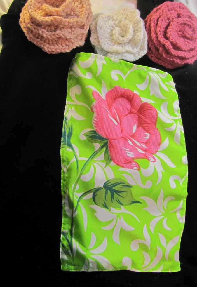 large image of art item: bag – black green crochet flowers