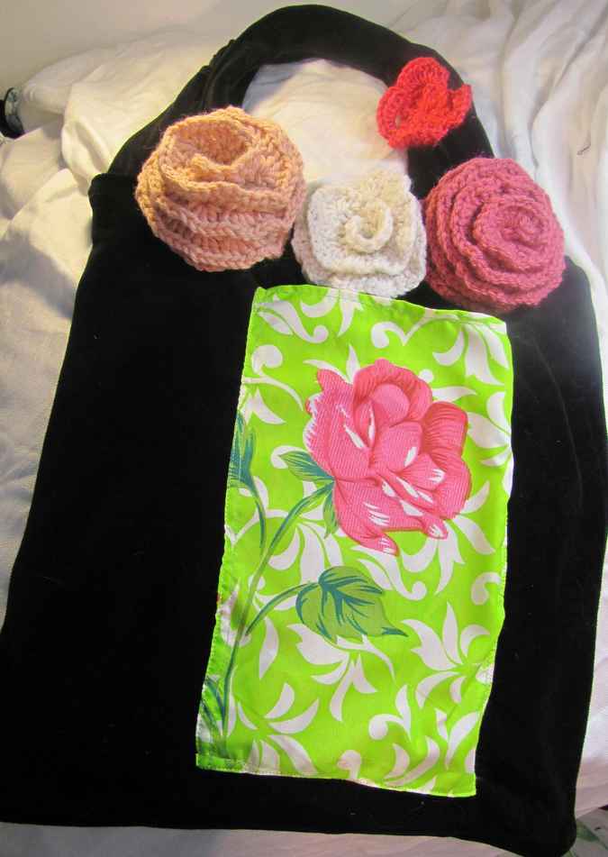 large image of art item: bag – black green crochet flowers