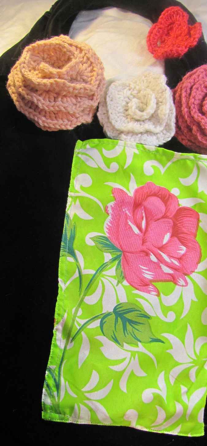 large image of art item: bag – black green crochet flowers