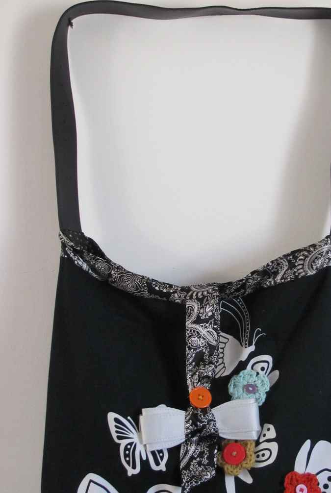 large image of art item: bag – black motif butterflies flowers crochet