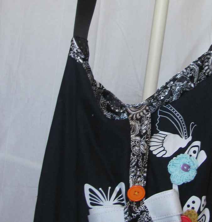 large image of art item: bag – black motif butterflies flowers crochet