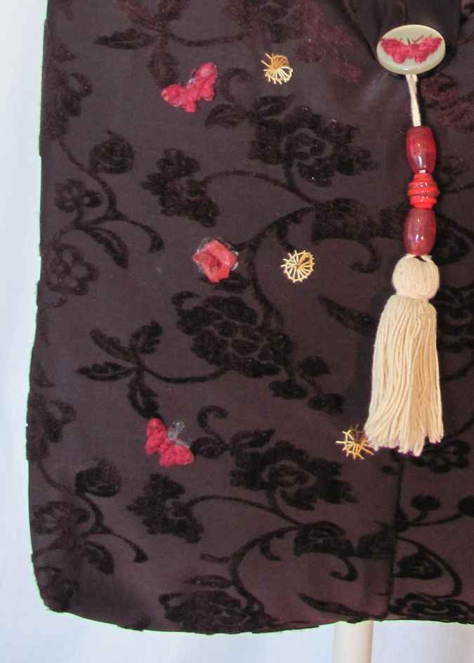 large image of art item: bag – brown motif flower black butterfly red