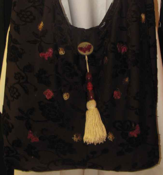 large image of art item: bag – brown motif flower black butterfly red