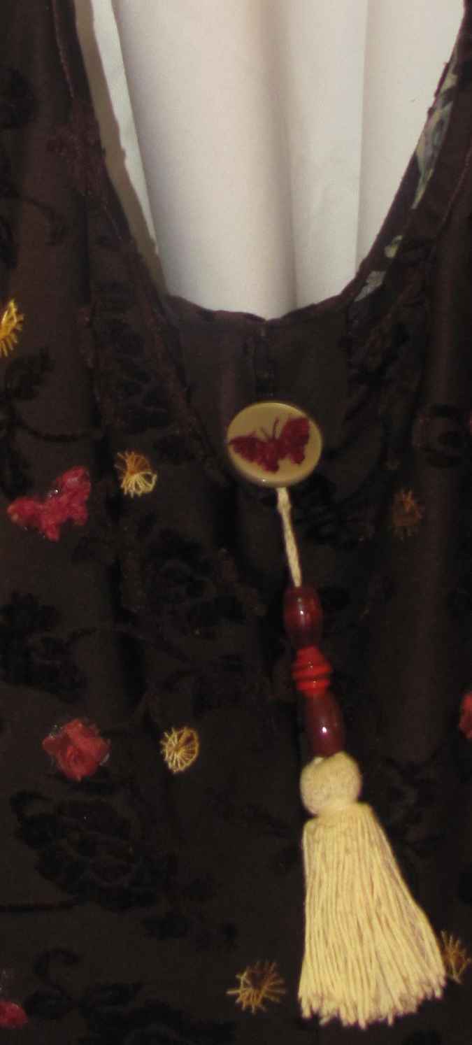 large image of art item: bag – brown motif flower black butterfly red
