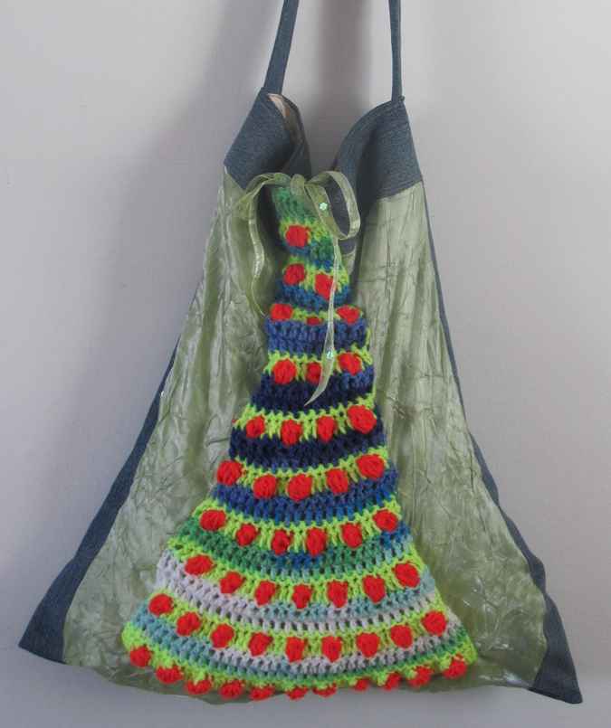 large image of art item: bag – blue crochet arcs colorful