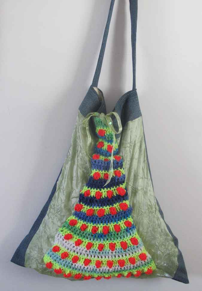 large image of art item: bag – blue crochet arcs colorful